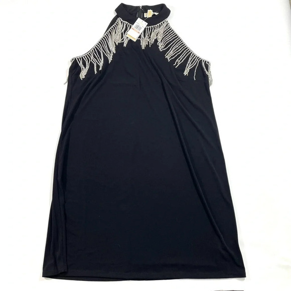 New Michael Kors Halter Neck Mini Dress Rhinestone Fringe - Picture 2 of 8